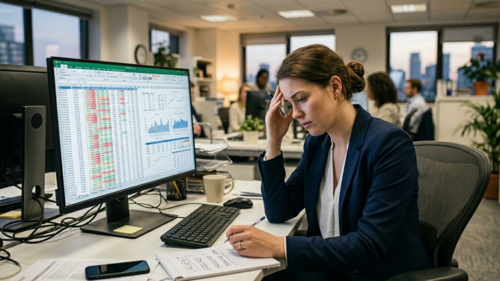 Empresario analizando límites de Excel en gestión de pymes.